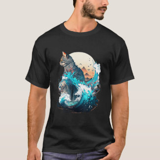 Cute Cat with a ocaen wave Illustration 1 T Shirt