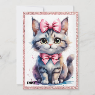 Cute cat with bow grattis på födelsedagen inbjudningar