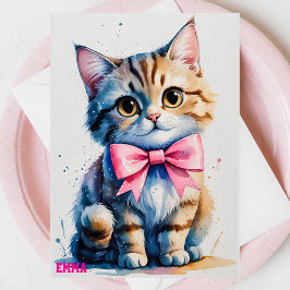 Cute cat with bow grattis på födelsedagen inbjudningar