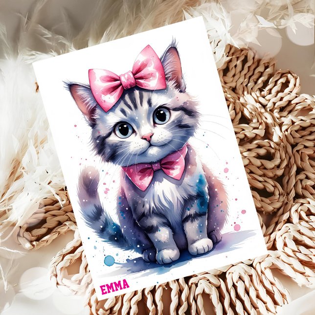 Cute cat with bow grattis på födelsedagen inbjudningar (Skapare uppladdad)