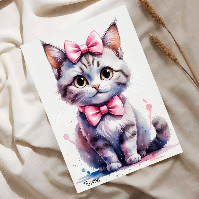 Cute cat with bow grattis på födelsedagen inbjudningar (Skapare uppladdad)