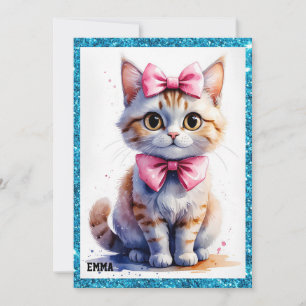 Cute cat with bow grattis på födelsedagen inbjudningar