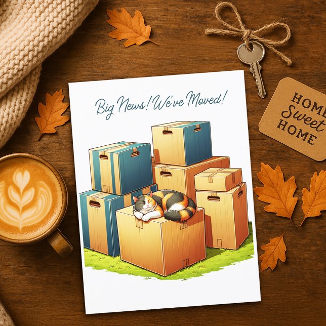 Cute Cat with Boxes Family Vi har flyttat Announce Vykort (Skapare uppladdad)