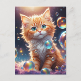 Cute Cat with Bubbles AI Generated Vykort