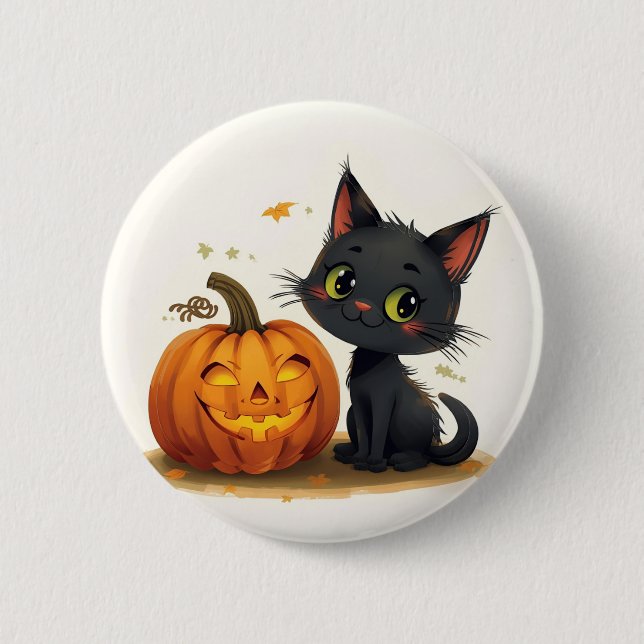 Cute Cat with Carved Pumpkin Knapp (Framsida)