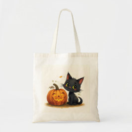 Cute Cat with Carved Pumpkin Tygkasse