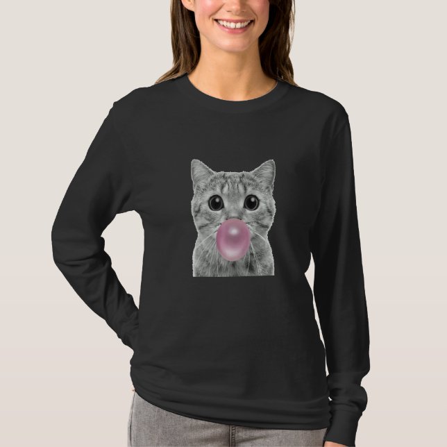Cute cat with chewing gum bubble cat chewing gum R T Shirt (Framsida)