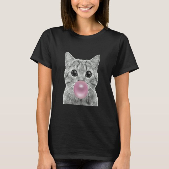 Cute cat with chewing gum bubble  cat chewing gum  t shirt (Framsida)