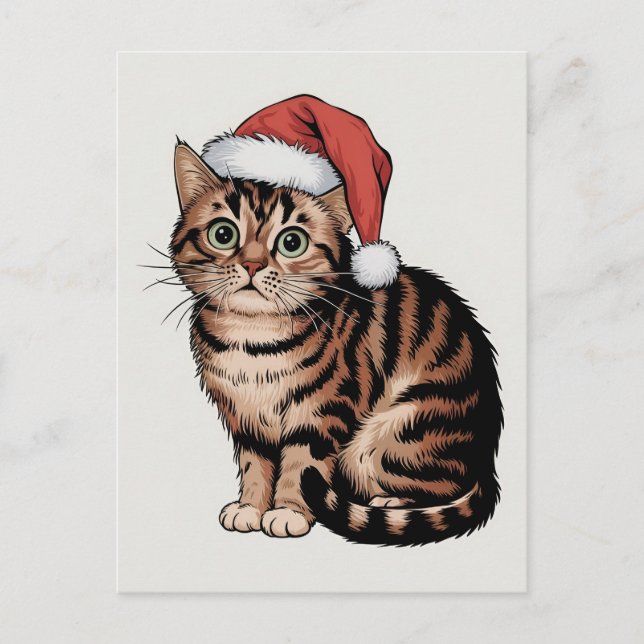 Cute cat with christmas hat helg vykort (Framsida)
