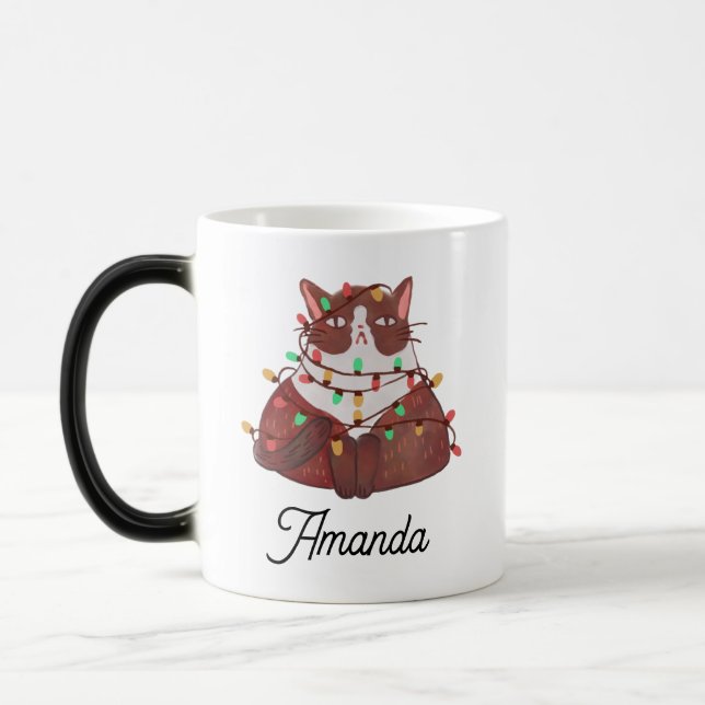 Cute cat with christmas light magi mugg (Vänster)