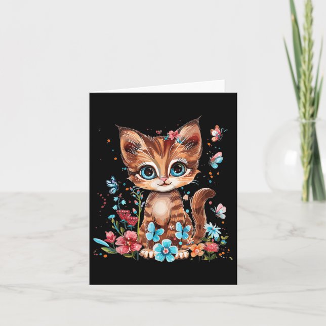 Cute Cat with Flods I Kids Cat Kort (Framsida)