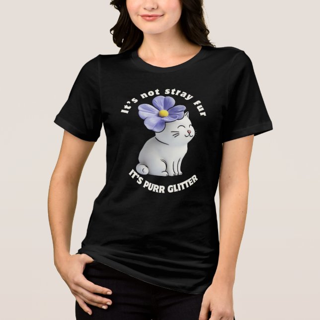 Cute Cat with Flower Hat - Purr Glitter ote T Shirt (Framsida)