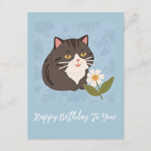 Cute Cat with Flowers Grattis på födelsedagen Pers Helg Vykort