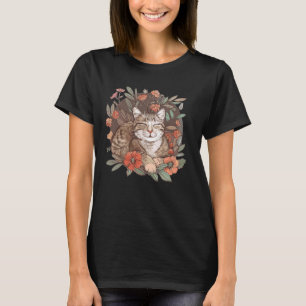 Cute Cat with Flowers I Cat T Shirt