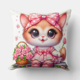 Cute Cat with Flowers Kids- Nursery & Children's Kudde