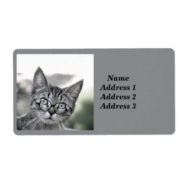 Cute Cat with Glass Address Label Fraktsedel (Framsidan)