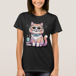 Cute Cat with Glasses - Kawaii Nerdy Kattunge T Shirt