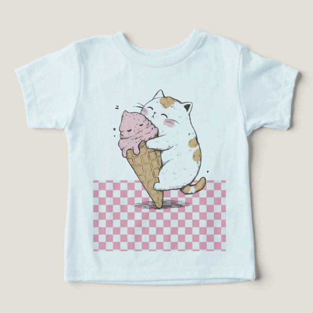 Cute Cat with Ice Cream Cone Småbarn T-Shirt (Design Framsida)