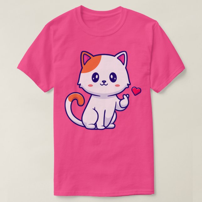 Cute Cat with Kärlek Sign Hand Tecknad T Shirt (Design framsida)