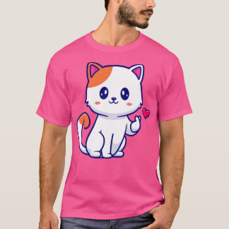 Cute Cat with Kärlek Sign Hand Tecknad T Shirt