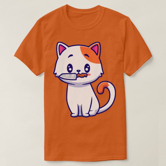 Cute Cat with Knivar Tecknad T Shirt (Design framsida)