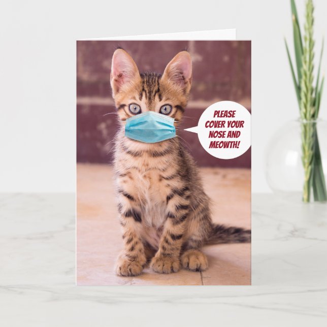 Cute Cat with Mask - Täck din mat! Kort (Framsida)