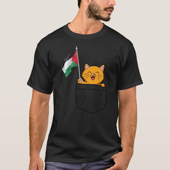 Cute Cat with Palestine Flag Palestinian Support A T Shirt (Framsida)