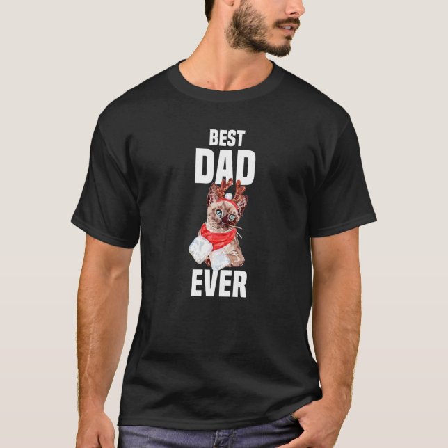Cute cat with reindeer costume Best Dad Ever  T Shirt (Framsida)