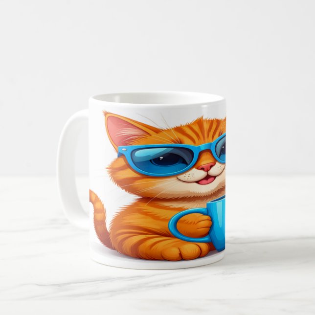 Cute Cat with Sunglasses Mug - Orange Tabby Gift Kaffemugg (Framsida vänster)