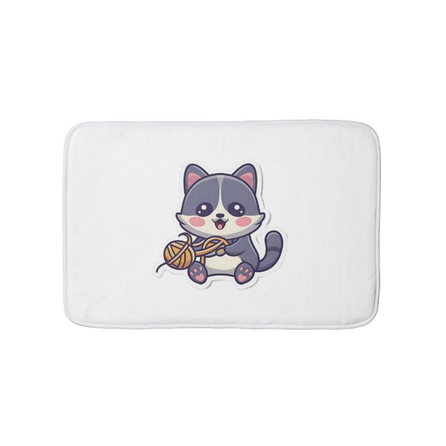 Cute Cat with Yarn Classic T-Shirt Badrumsmatta (Framsidan)