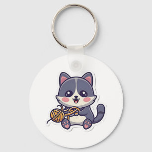 Cute Cat with Yarn Classic T-Shirt Nyckelring