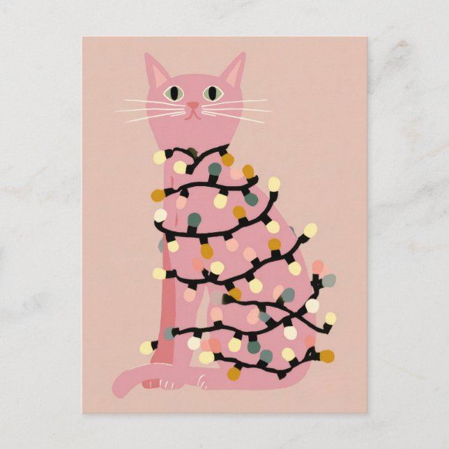 Cute Cat Wrapped in Julafton Ljus Den fantastiska  Vykort (Framsida)