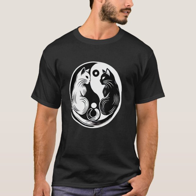 Cute Cat Yin Yang T Shirt (Framsida)