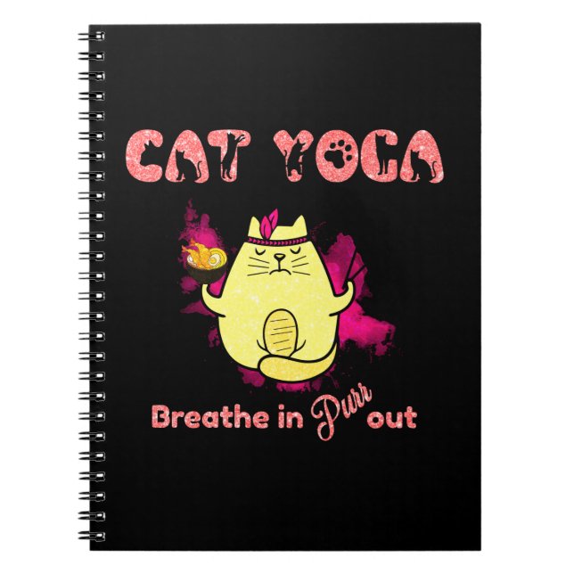 Cute Cat Yoga - "Breathe In, Purr Out" Anteckningsbok (Framsidan)