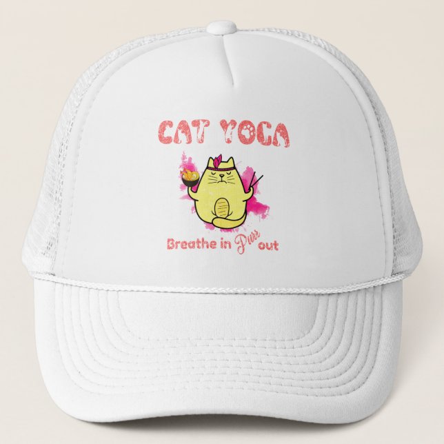 Cute Cat Yoga - "Breathe In, Purr Out" Keps (Framsida)