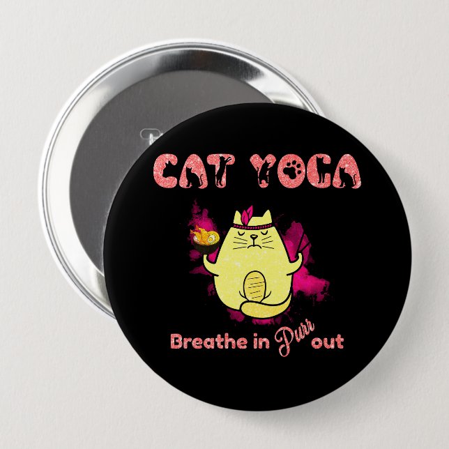 Cute Cat Yoga - "Breathe In, Purr Out" Knapp (Framsida & baksida)