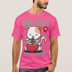 Cute Cate Eating Ramen Noodles Kawaii Kittie Eatin T Shirt