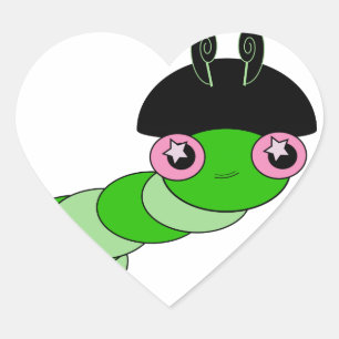Cute Caterkvar Hjärtformat Klistermärke