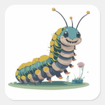 Cute Caterpelare med Lycklig Ansikte och Foliage