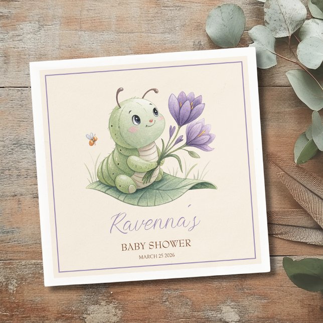 Cute Caterpillar Personalized Name Baby Shower Pappersservett (Skapare uppladdad)