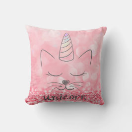Cute Caticorn | ROSA GLITTER Kudde