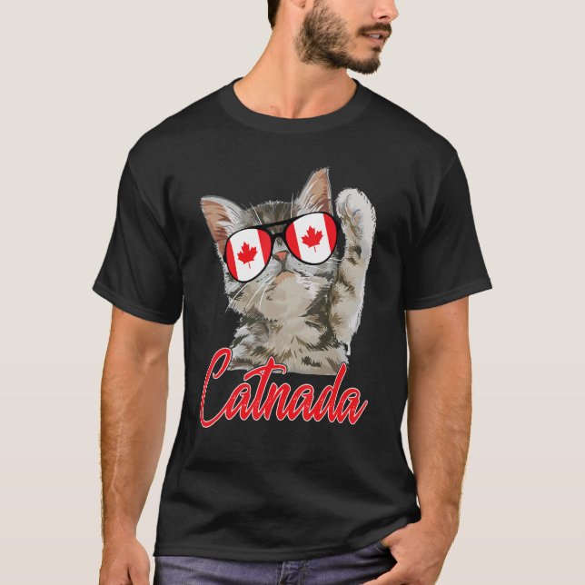 Cute Catnada Canada Cat Maple Löv Canadian Flagga  T Shirt (Framsida)