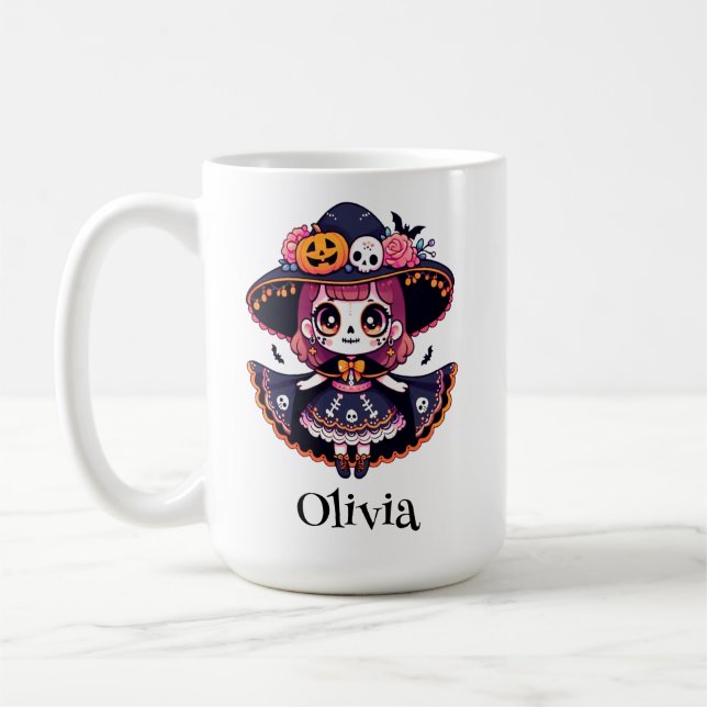 Cute catrina girl halloween personalized kaffemugg (Vänster)