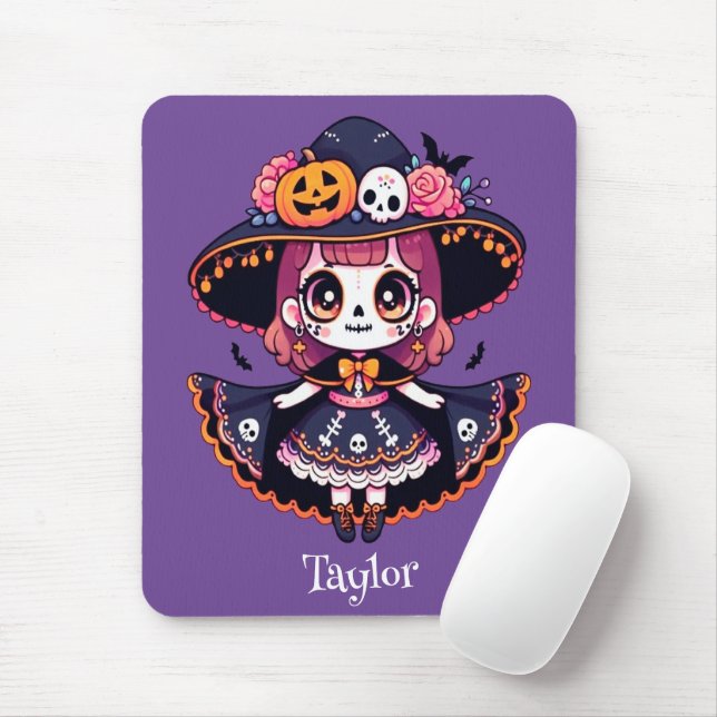 Cute catrina girl halloween personalized musmatta (Med mus)