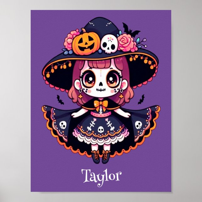 Cute catrina girl halloween personalized poster (Framsidan)