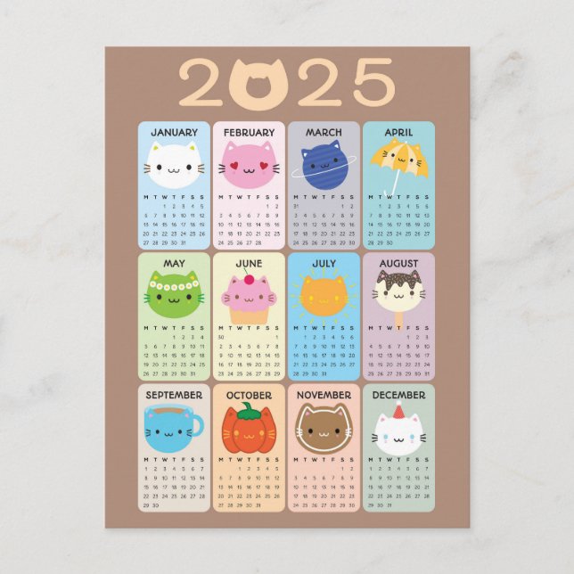 Cute Cats 2025-kalender Vykort (Framsida)