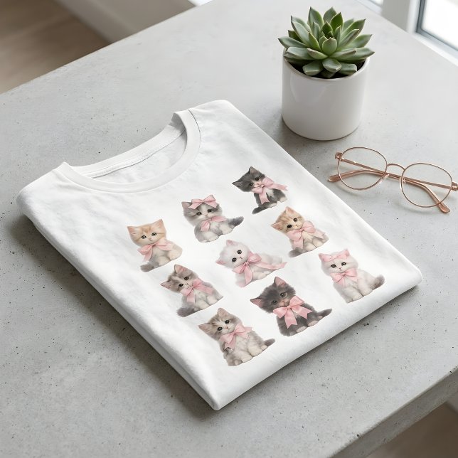 Cute Cats Adorable Pink Bow Kittens   T Shirt (Skapare uppladdad)