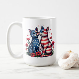Cute Cats American Flagga and Flowers Patriotic Kaffemugg