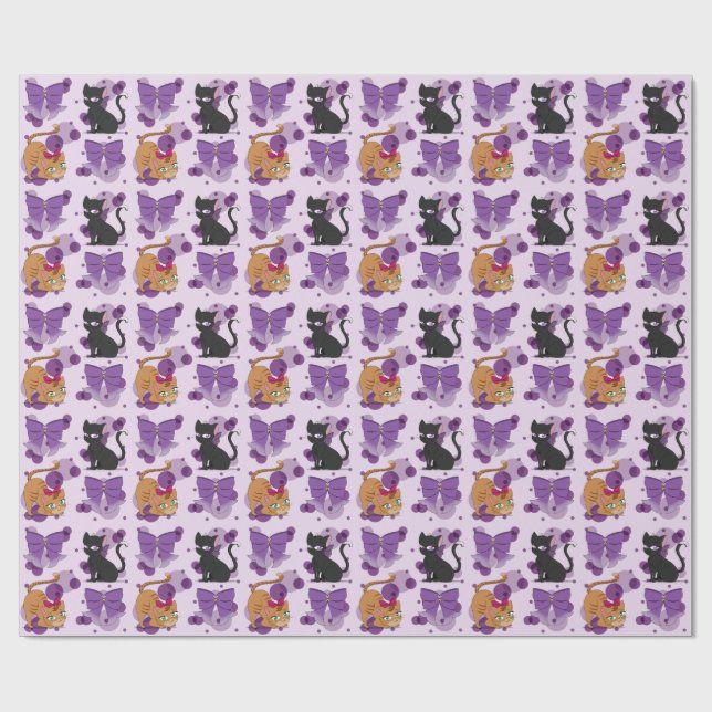 Cute Cats and Bows Pattern Presentpapper (Platt)