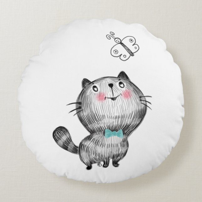 Cute Cats and Butterflies Rund Kudde (Framsidan)